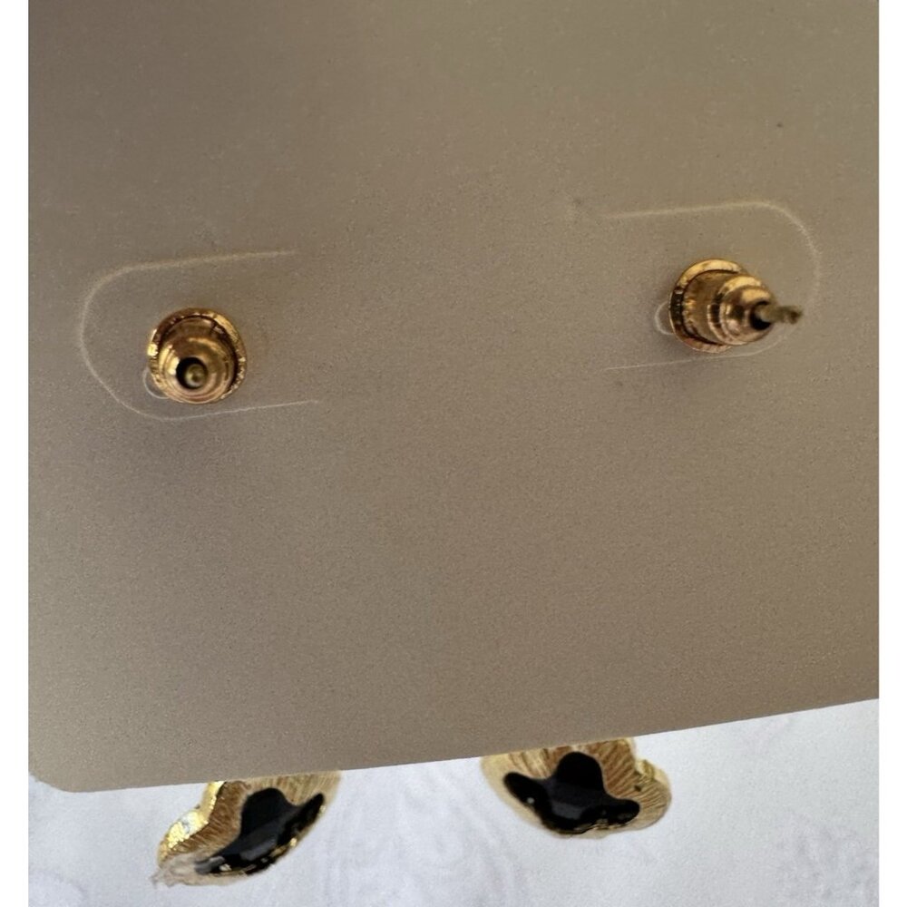 Black Goldtone 3 Clover Dangle Drop Fashion Costume Earrings NEW - Picture 4 of 6